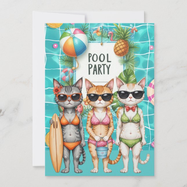 Invitación Fiesta de gatos en la piscina  (Anverso)