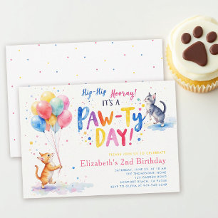Invitación Fiesta de Gatos Gatitos Coloridos Globos Cumpleaño