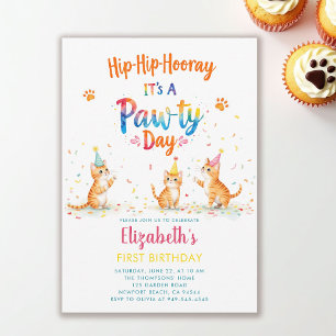 Invitación Fiesta de gatos gatitos juguetones cumpleaños infa