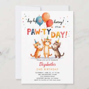 Invitación Fiesta de Gatos Gatitos Juguetones Globos Cumpleañ