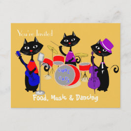 Invitación Fiesta De Gatos Guay De Música Alimentaria Y Baile
