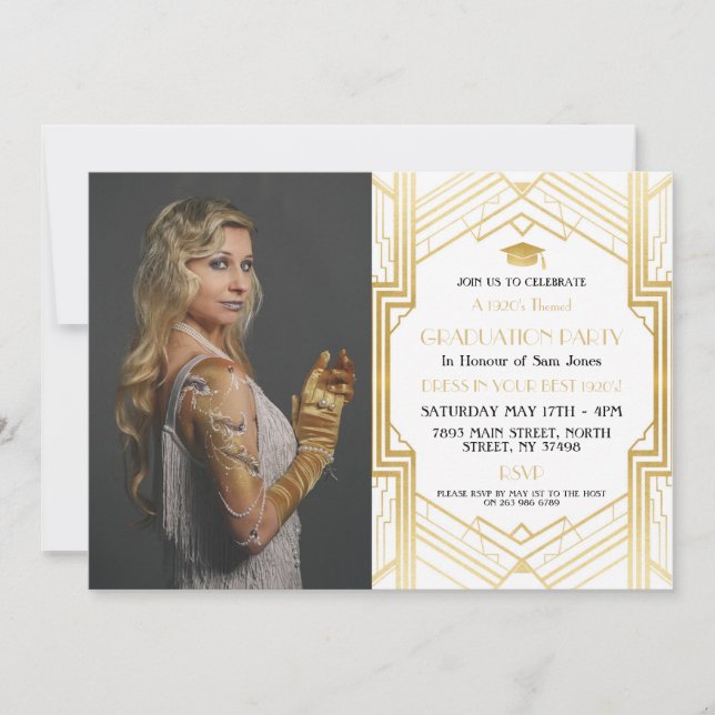 Invitación fiesta de Gatsby de la graduación de la foto del (Anverso)