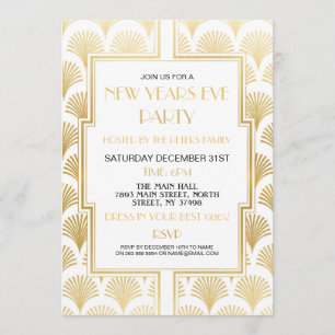 Invitación Fiesta de Gatsby de Nochevieja de los años 20 Blan