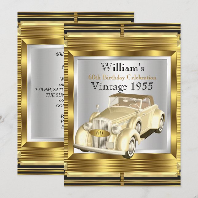 Invitación Fiesta de Gatsby Deco de Coche Antiguo Retro Vinta (Anverso / Reverso)