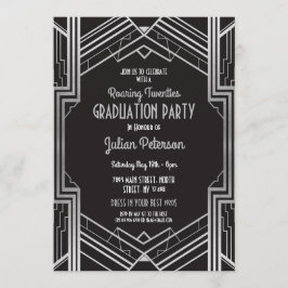 Invitación Fiesta de Gatsby Plata de Graduación Art Déco de l