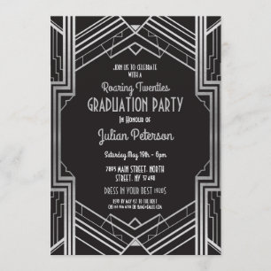 Invitación Fiesta de Gatsby Plata de Graduación Art Déco de l
