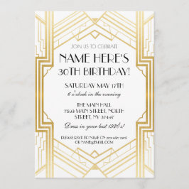 Invitación fiesta de Gatsby por el cumpleaños del oro Art Dec