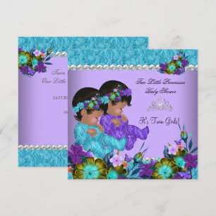 Invitación Fiesta de Gemelas Princesas Teal Azul Púrpura