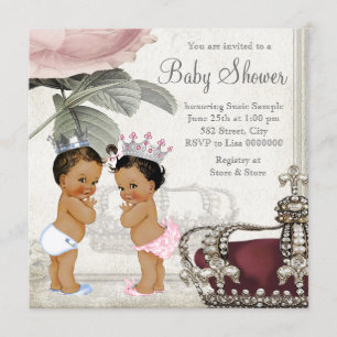 Invitación Fiesta de Gemelos Étnicos Príncipe y Princesa