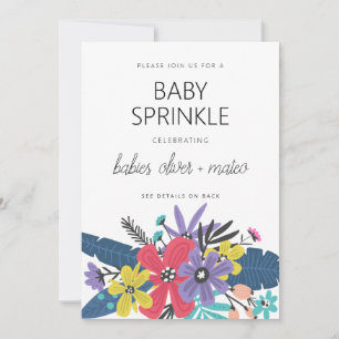 Invitación Fiesta de Gemelos Niño Flores Boho Modernas