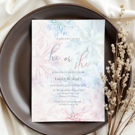 Invitación Fiesta de género de copo de nieve rosa azul en inv