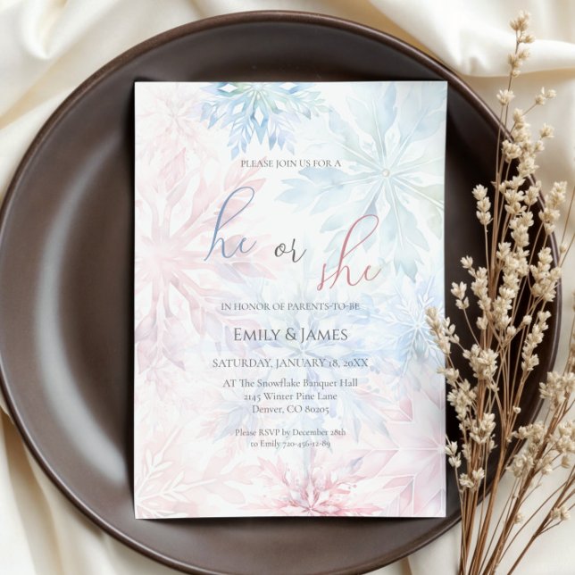 Invitación Fiesta de género de copo de nieve rosa azul en inv (Subido por el creador)