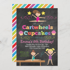 Invitación Fiesta de gimnasia de cartón y pasteles