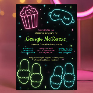 Invitación Fiesta DE GIRW GLOW SLEEPOVER NEON PAJAMA