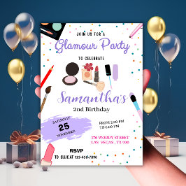 Invitación Fiesta de glamour de Confetti y Makeup Cumpleaños
