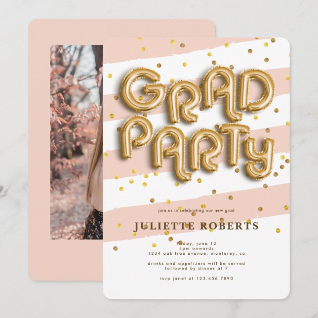 Invitación Fiesta de globo de Relieve metalizado dorado Grad (Anverso / Reverso)