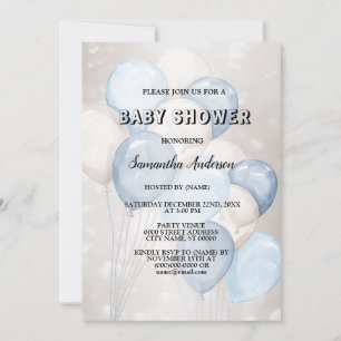 Invitación Fiesta de globos blancos azul de color de agua de