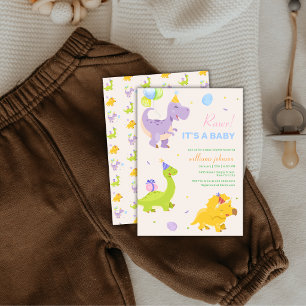 Invitación Fiesta de globos de dinosaurios coloridos divertid