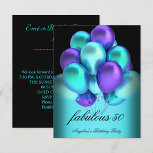 Invitación Fiesta de Globos Negros Morados Verdes Espectacula