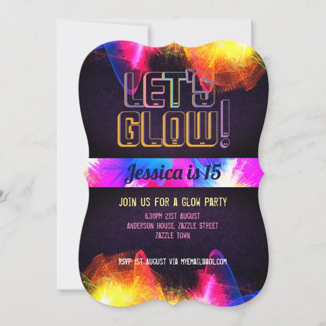 Invitación Fiesta DE GLOW - Luz de NADA Quinceanera en el déc (Anverso)