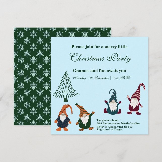 Invitación Fiesta de gnomos de Navidad (Anverso / Reverso)