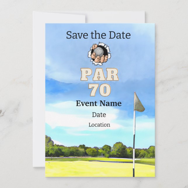 Invitación Fiesta de golf 70th Birthday Save the Date for gol (Anverso)