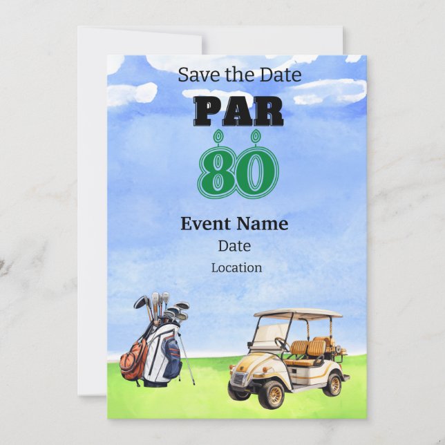 Invitación Fiesta de golf 80th Birthday Save the Date for gol (Anverso)