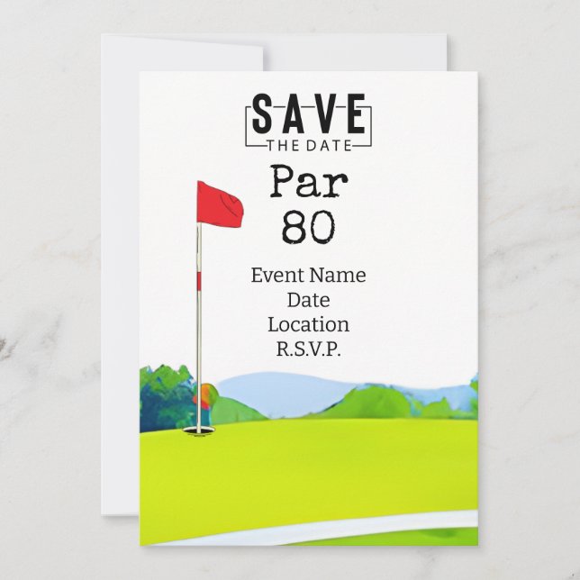 Invitación Fiesta de golf 80th Birthday Save the Date for gol (Anverso)
