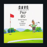 Invitación Fiesta de golf 80th Birthday Save the Date for gol<br><div class="desc">¡Guarde la fecha para un fiesta de golf especial que celebre su cumpleaños número 80! Este fiesta seguramente será un agujero en uno para cualquier fanático del deporte. Ya sea que seas un profesional experimentado o que recién empieces, ¡únete a la diversión! Invitación con tarjeta para entrenador, instructor, profesor, amigo,...</div>