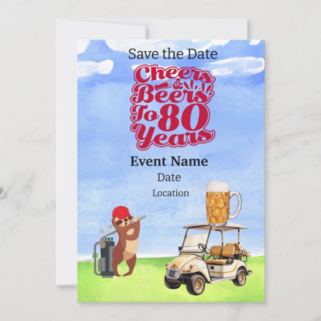 Invitación Fiesta de golf 80th Birthday Save the Date for gol (Anverso)