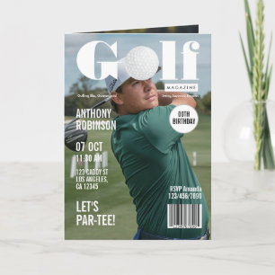 Invitación Fiesta de Golf con tema de Revista Tee Time Magazi