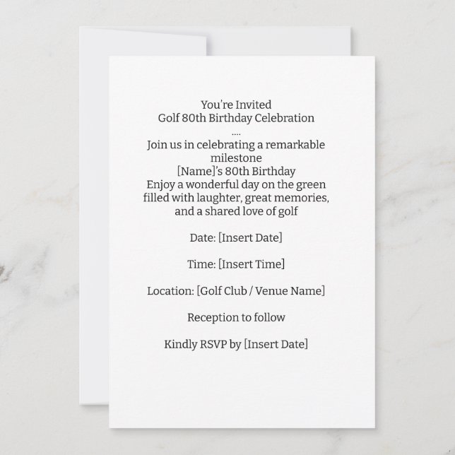 Invitación Fiesta de Golf Cumpleaños 80 Reservar la Fecha par (Reverso)