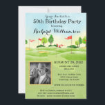 Invitación Fiesta de golf de cualquier partido de cumpleaños<br><div class="desc">Esta invitación festiva y colorida a la fiesta de cumpleaños tiene un tema de golf y es perfecto para un golfista. Cuenta con un carrito de golf con clubes de golf en un campo de golf, Mucho por personalizar para hacer apropiado para su propio evento así como una foto. Tenemos...</div>