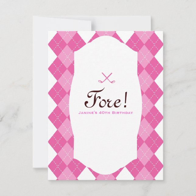 Invitación Fiesta de golf de Pink Ladies Argyle (Anverso)
