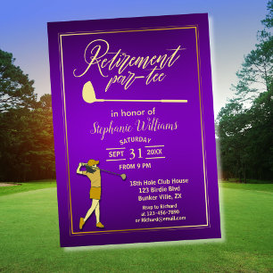Invitación Fiesta de golf de retiro Mujer de oro morada clási