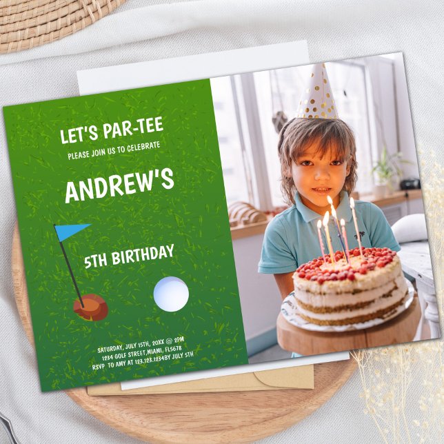 Invitación Fiesta de golf divertido invitado (Let's Par-Tee Golf Birthday Invitations w photo)
