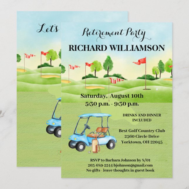Invitación Fiesta de golf Fiesta de Jubilación (Anverso / Reverso)