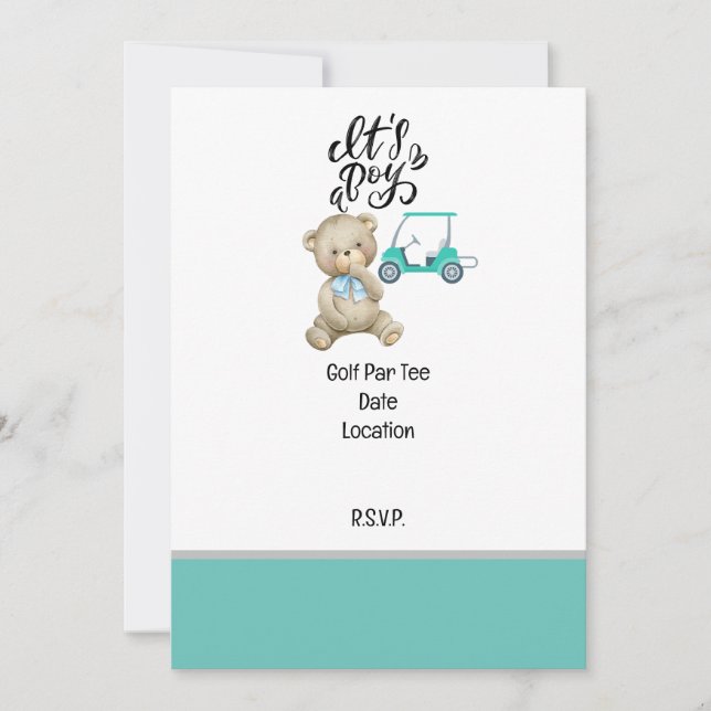 Invitación Fiesta de golf guardar la fecha en Baby Shower BOY (Anverso)