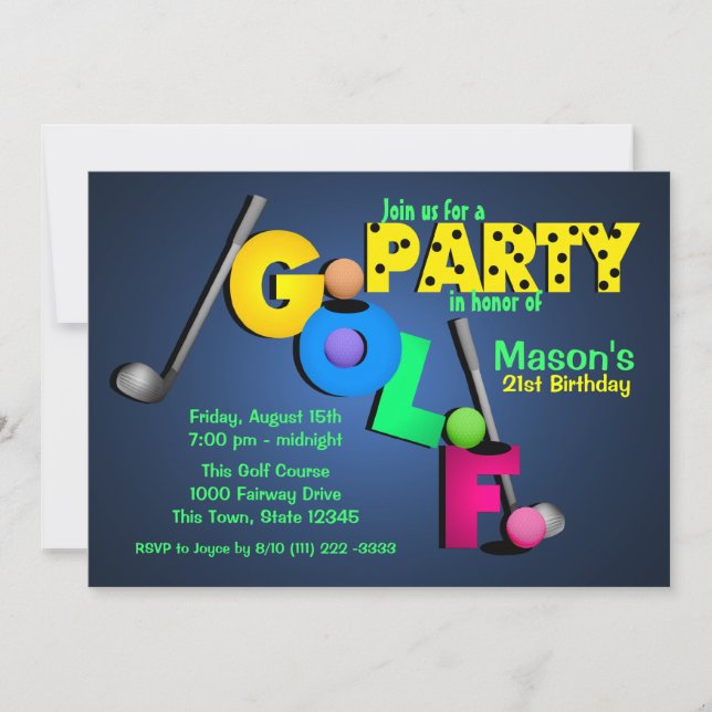 Invitación Fiesta de golf Night Glow (Anverso)