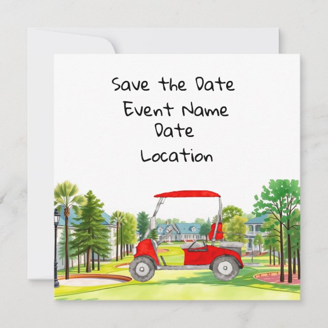 Invitación Fiesta de Golf para salvar la fecha con carrito de (Anverso)