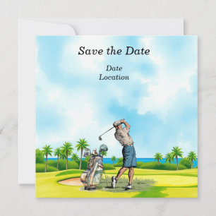 Invitación Fiesta de Golf para salvar la fecha con golfista 