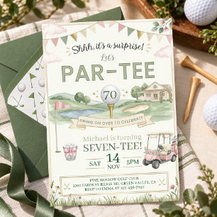 Invitación Fiesta de Golf Sorpresa de Cumpleaños 70 Watercolo