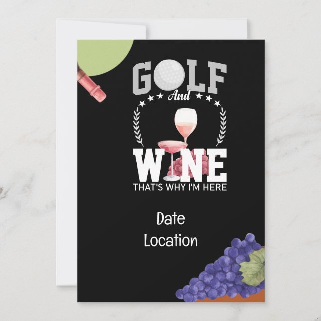 Invitación Fiesta de golf y empalme de vino para golfistas (Anverso)