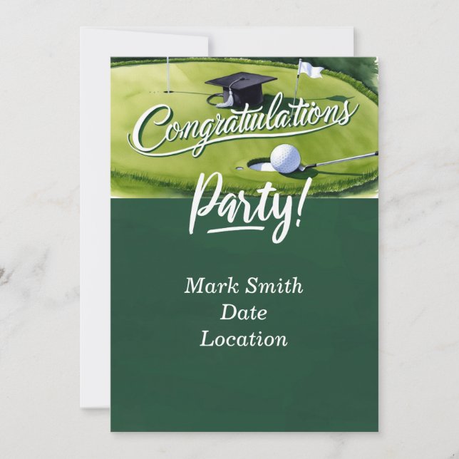Invitación Fiesta de golf y graduación en verde (Anverso)