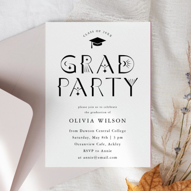 Invitación Fiesta de Grad de tipografía celeste blanca (Subido por el creador)