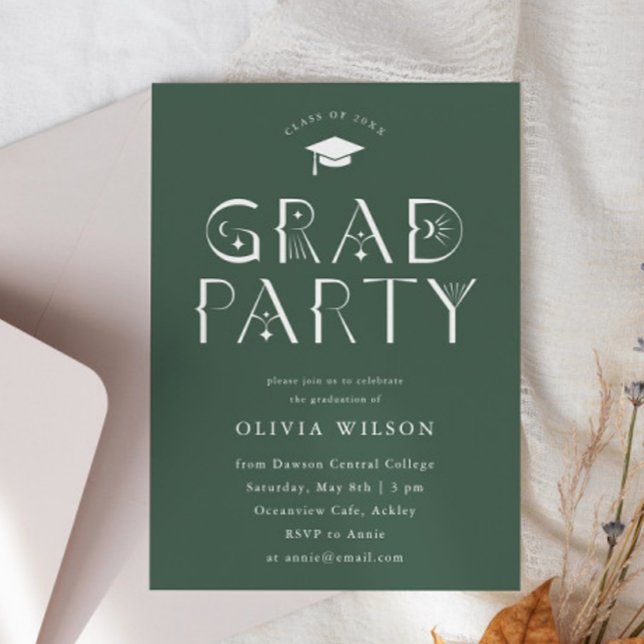 Invitación Fiesta de Grad de tipografía celeste verde (Subido por el creador)