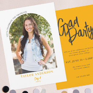 Invitación Fiesta De Grad Gris Amarillo De Arte Moderno
