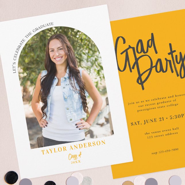 Invitación Fiesta De Grad Gris Amarillo De Arte Moderno (Subido por el creador)