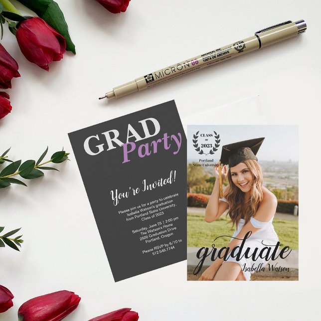 Invitación Fiesta de Grad Moderno Elegante con Guión (Subido por el creador)