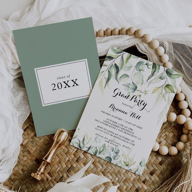 Invitación Fiesta de Grado de Agua Eucalyptus Greenery (Subido por el creador)